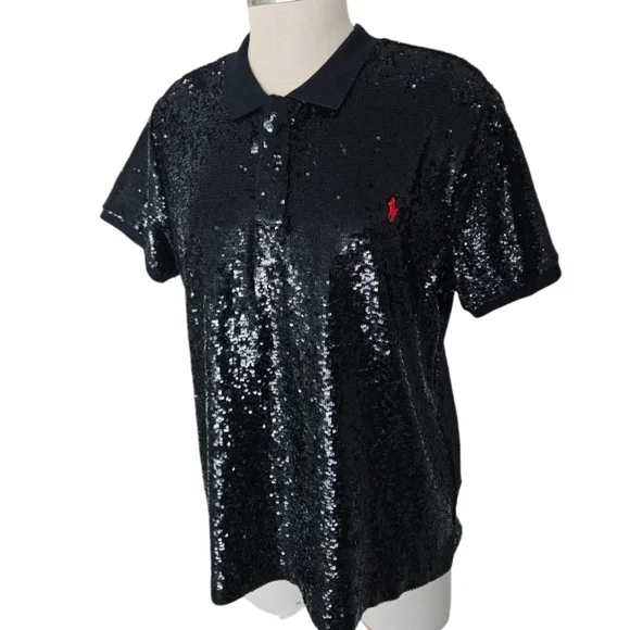 Ralph Lauren Black Sequin Short Sleeve Polo Women's - Picture 5 of 13